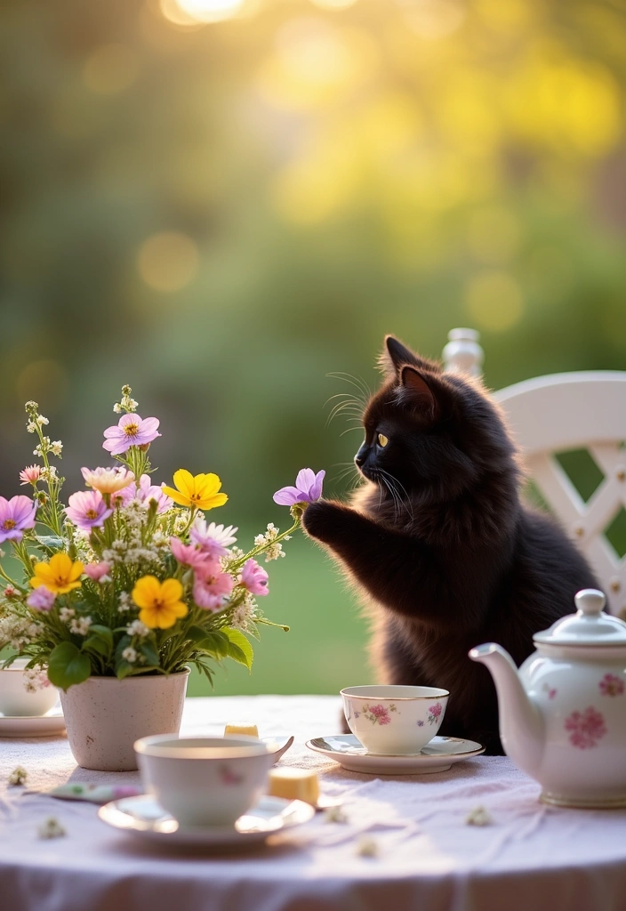 7 Stunning Floral Arrangements Featuring Cats and Pansy Flowers (A Must-See for Flower Lovers!) - 5. Cat and Pansy Tea Party