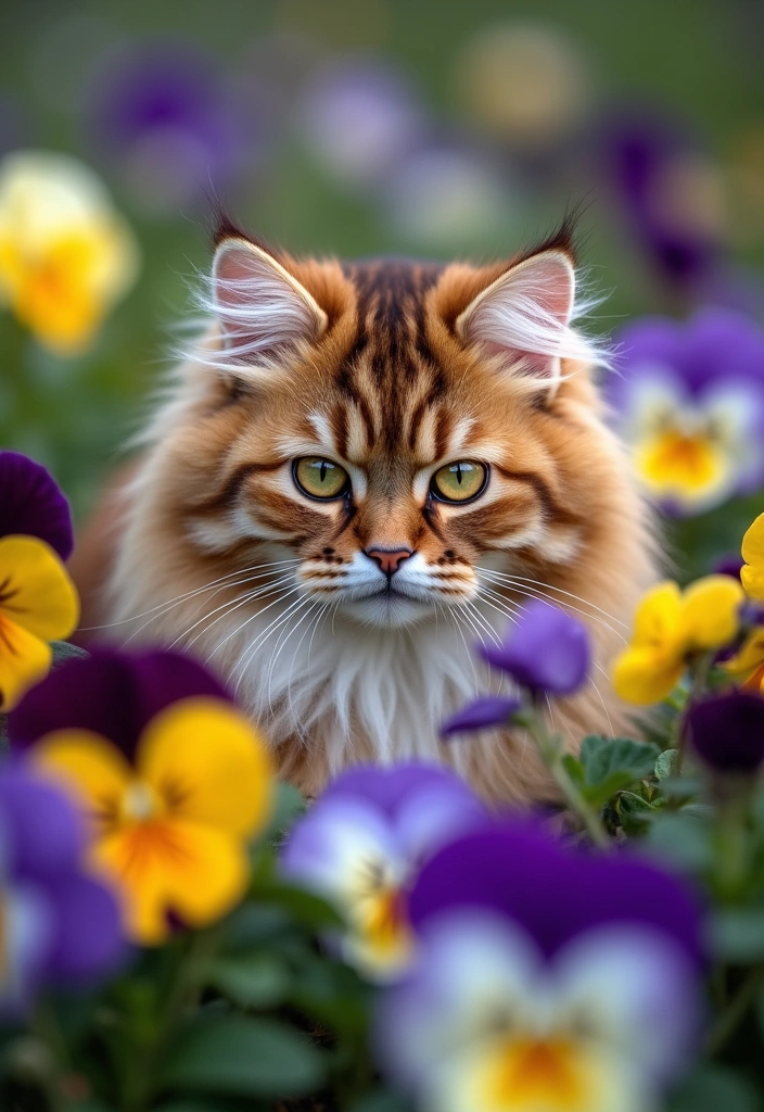 7 Stunning Floral Arrangements Featuring Cats and Pansy Flowers (A Must-See for Flower Lovers!) - 7. Artistic Cat and Pansy Photography